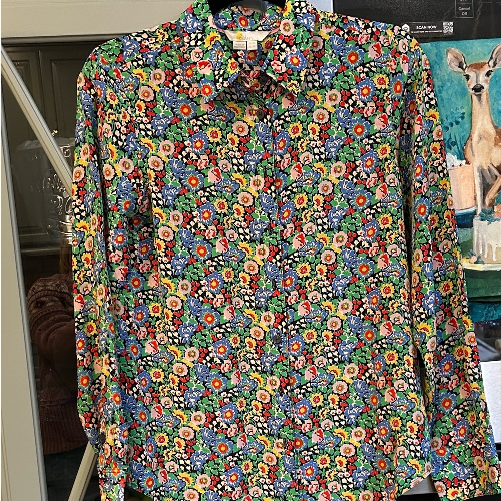 Boden Floral Sara Silk Multicolor Women's Button Down Shirt